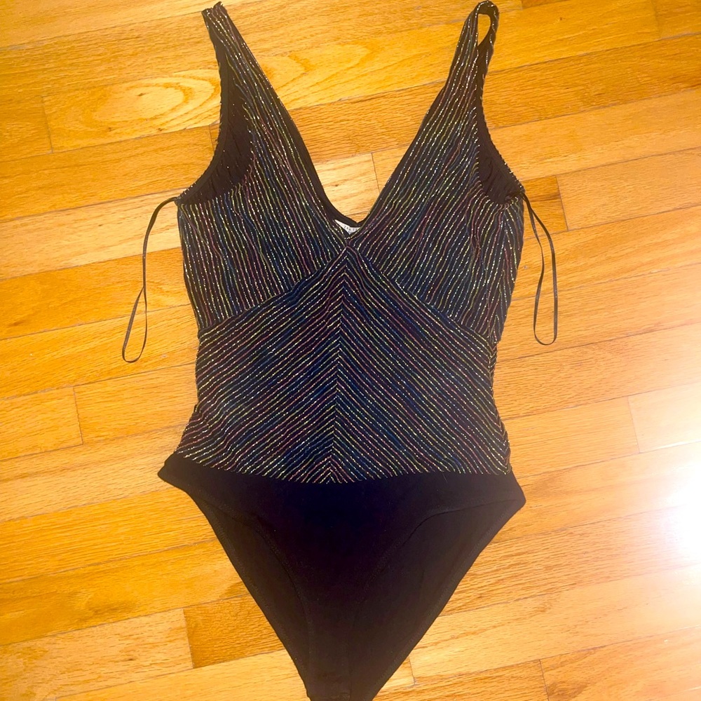 ZARA Multi Colored Sparkle V Cut Bodysuit - Size Medium